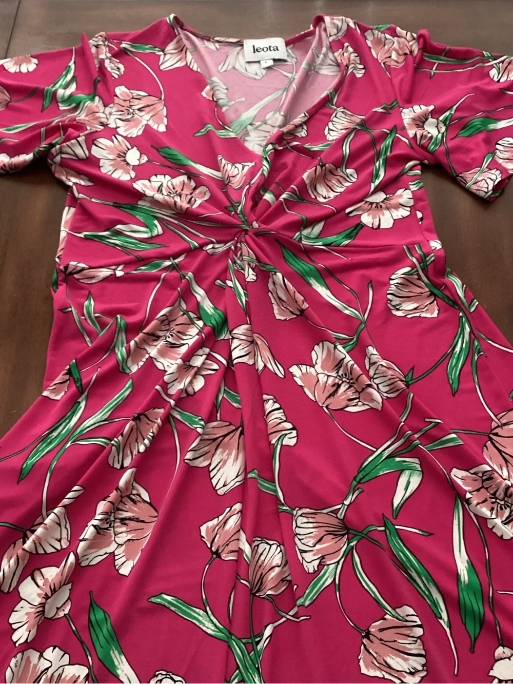 Leota Ladies Pink Floral V-Neck Dress Size L - Picture 5 of 13